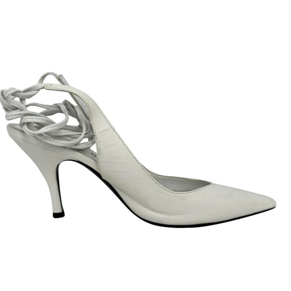 The Attico Self-Tie Pointed-Toe Pumps in White Leather